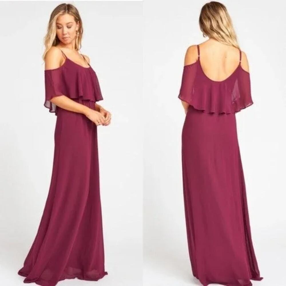 Show Me Your Mumu Womens Caitlin Ruffle Maxi Dress Size XS Merlot Chiffon NWT